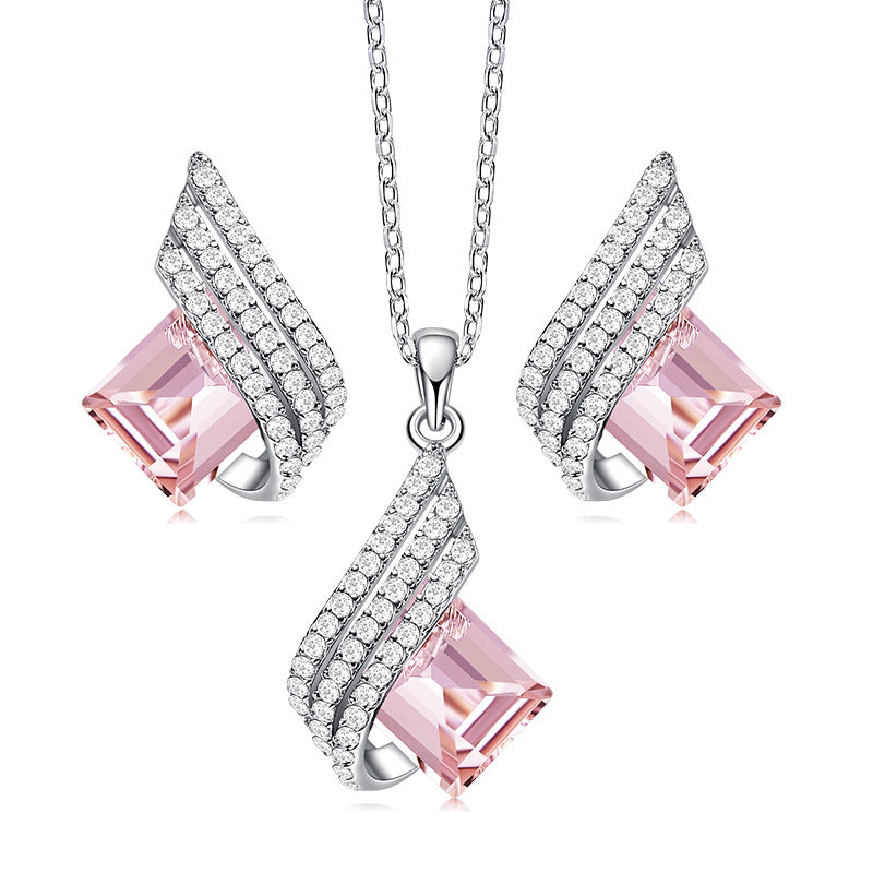 Angel Geometry Austrian Crystal Gemstone Necklace & Earrings Set