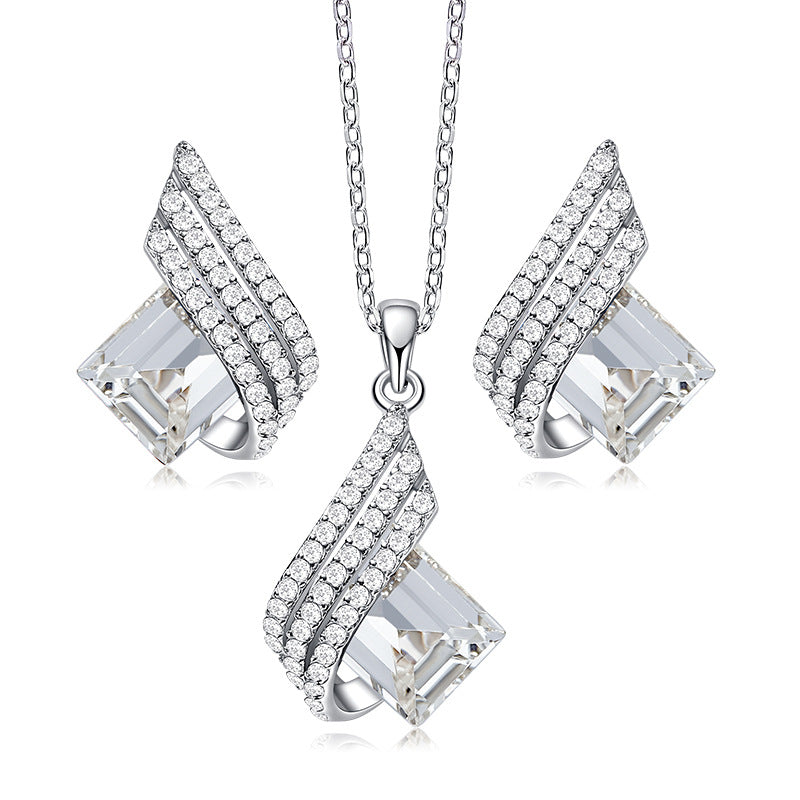 Angel Geometry Austrian Crystal Gemstone Necklace & Earrings Set