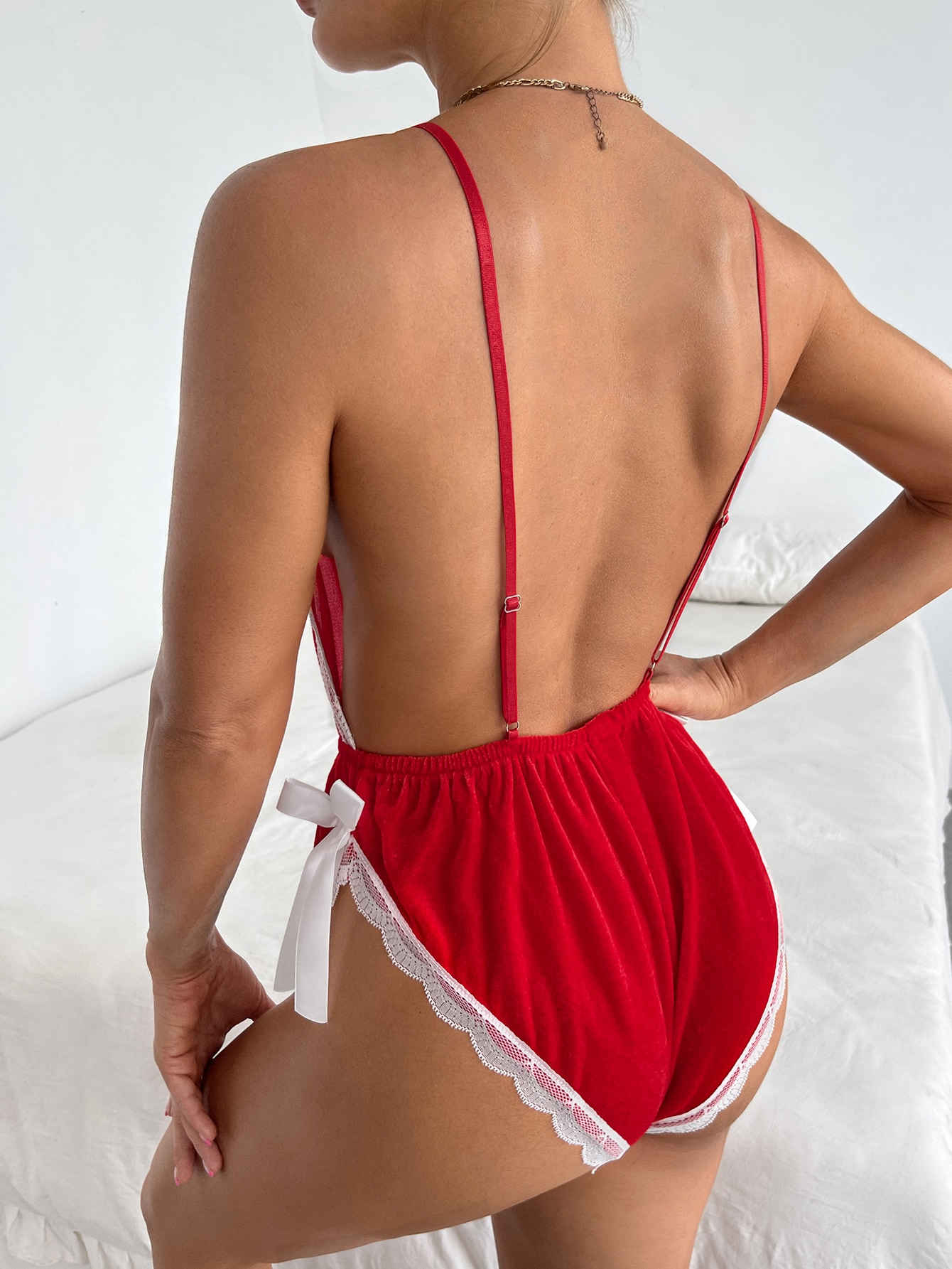 Sexy Lingerie Christmas Lace Cutout Nightdress