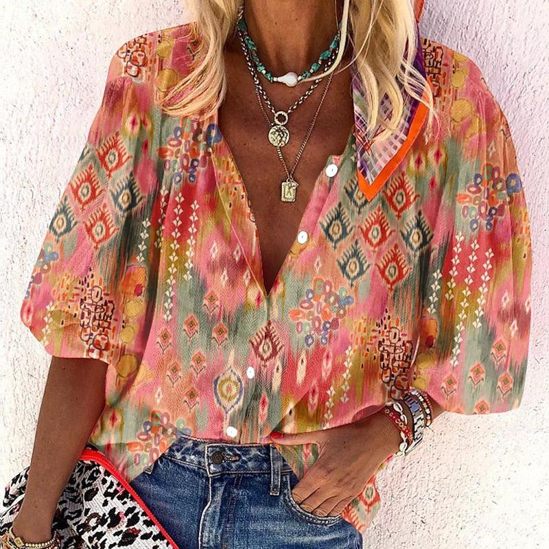 Romantic Floral Print 3/4 Sleeve Shirt