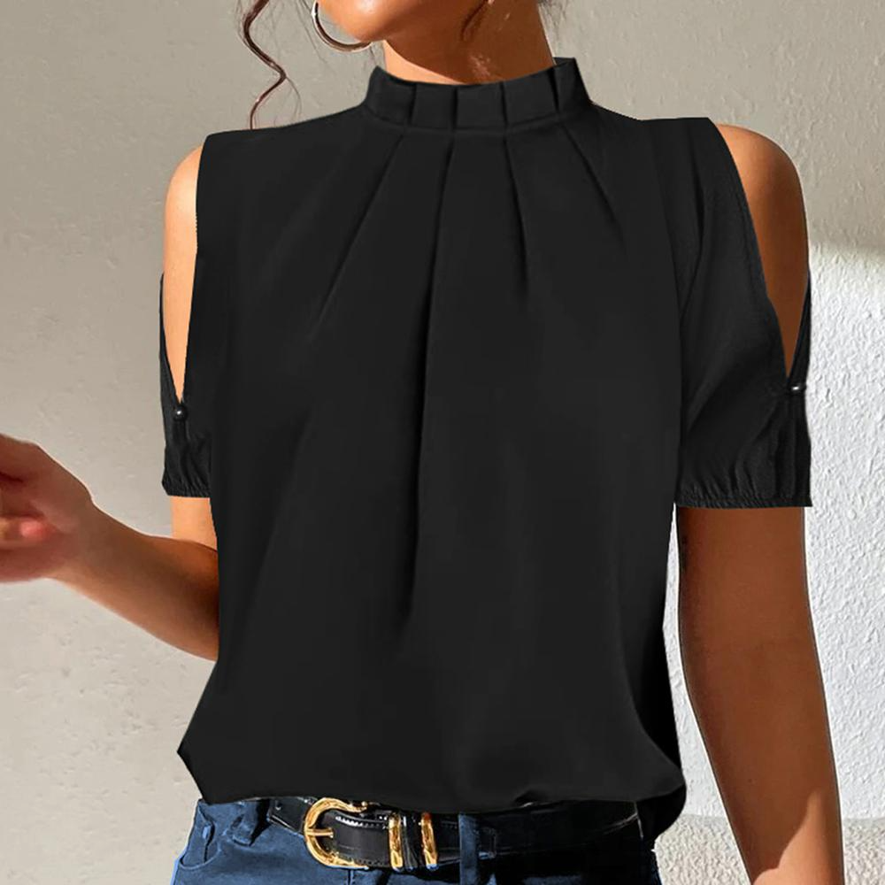 Black Split Sleeve Pleated Top