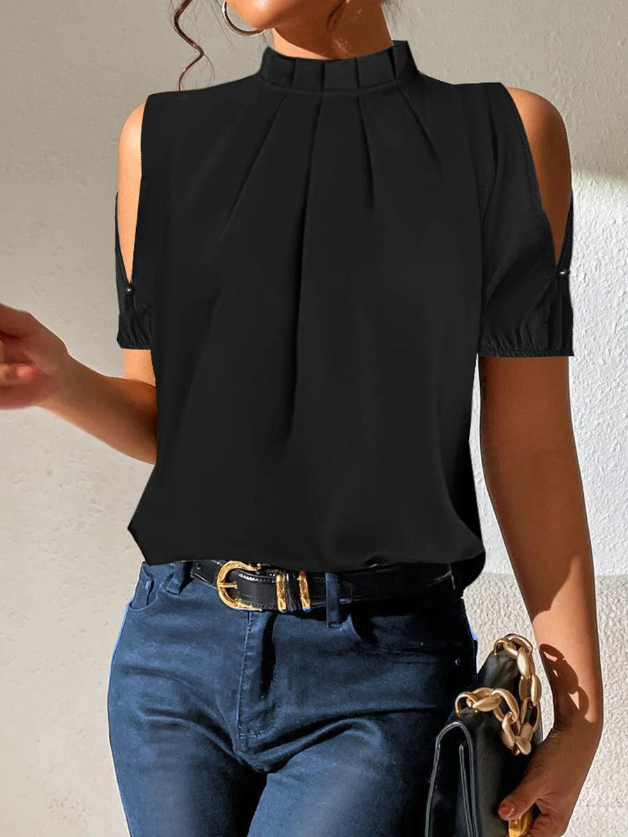 Black Split Sleeve Pleated Top