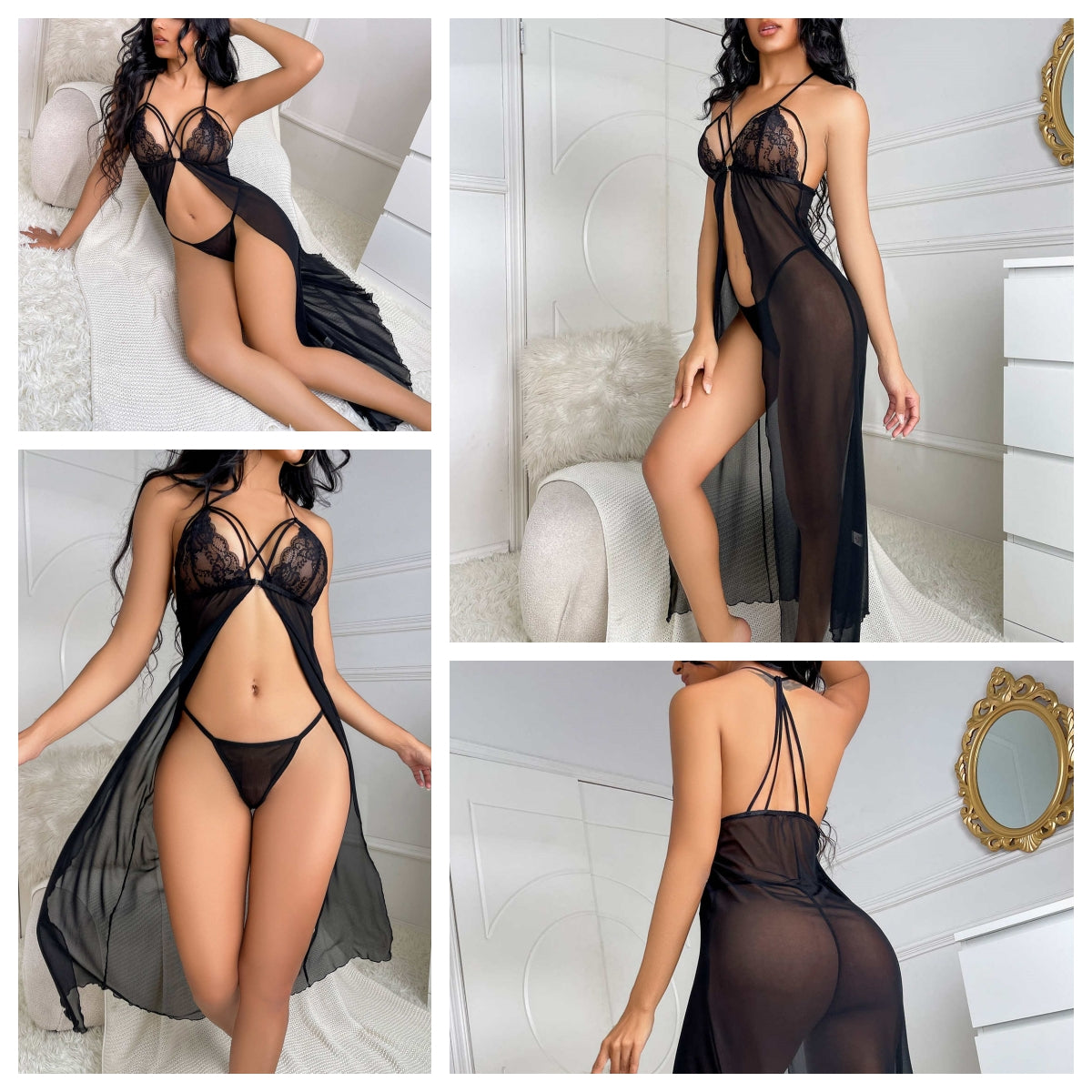 Sexy crape cape lace waist sexy lingerie set