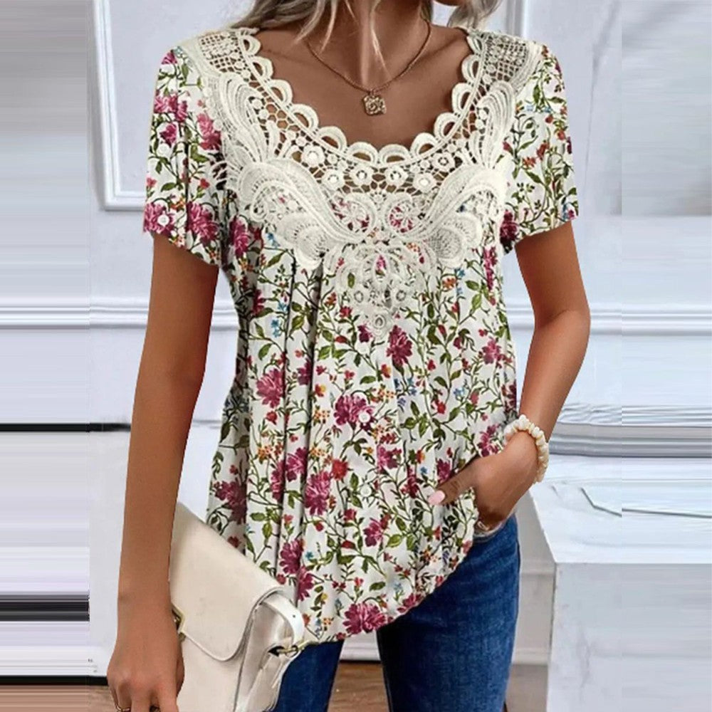 Simple Print Round Neck Top