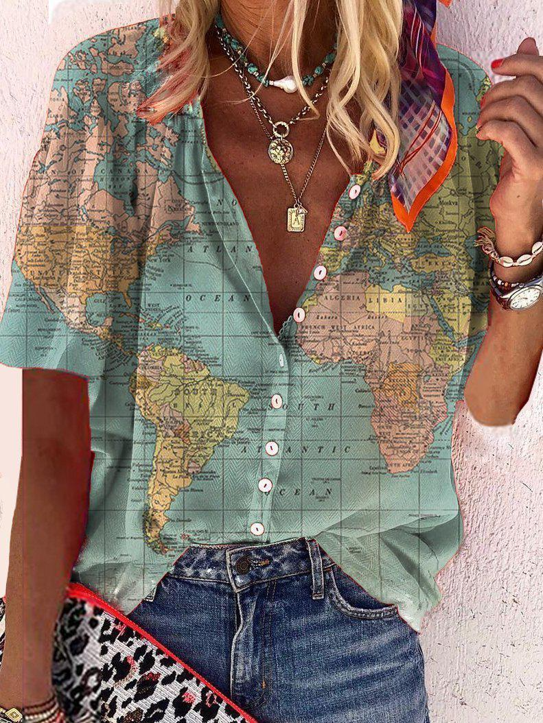 How Worldly Globe Print Shirt