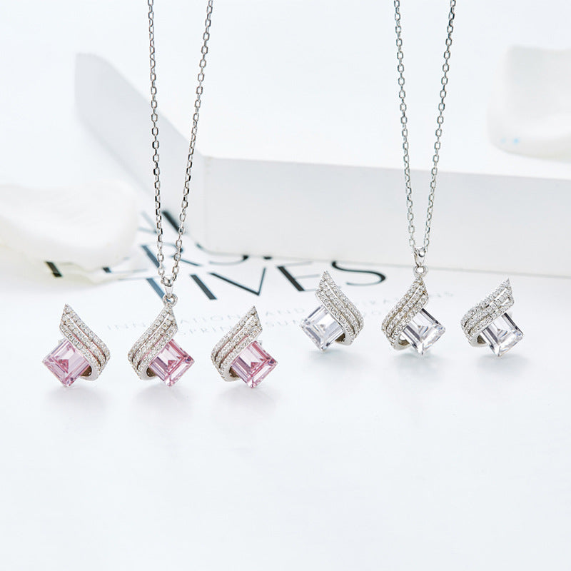 Angel Geometry Austrian Crystal Gemstone Necklace & Earrings Set