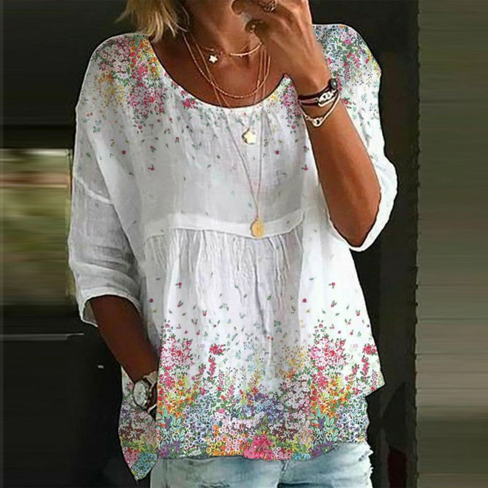 Romantic White Floral Print Top