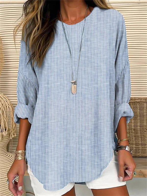 Modern Blue Striped Long Sleeve Top