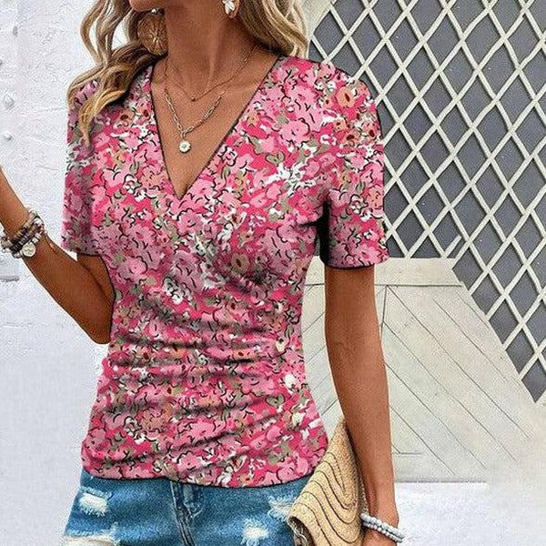 Pink Floral Print Short Sleeve Top