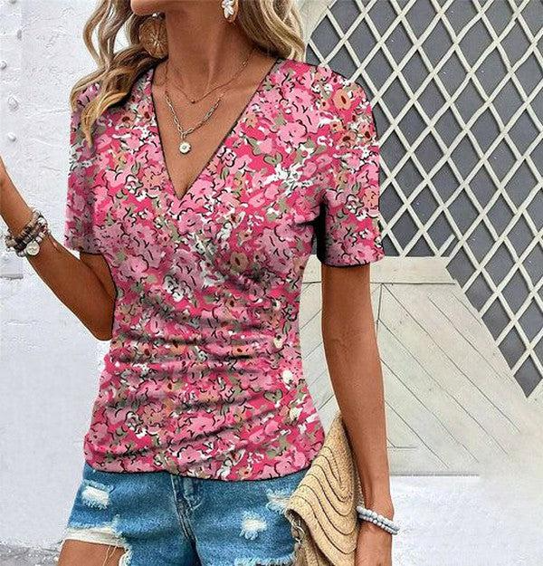 Pink Floral Print Short Sleeve Top