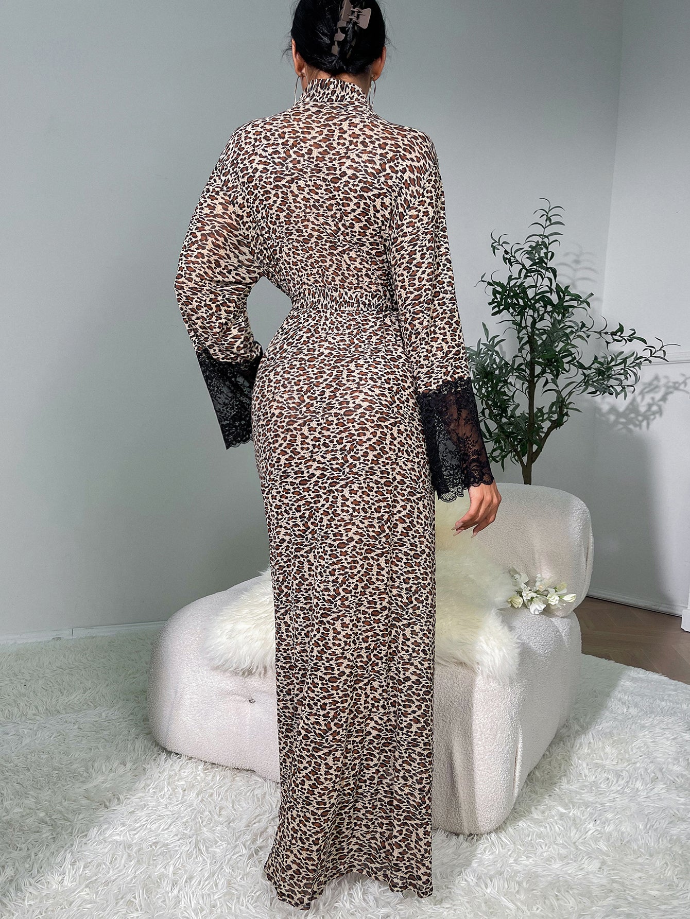 Sexy leopard print robe nightdress dress