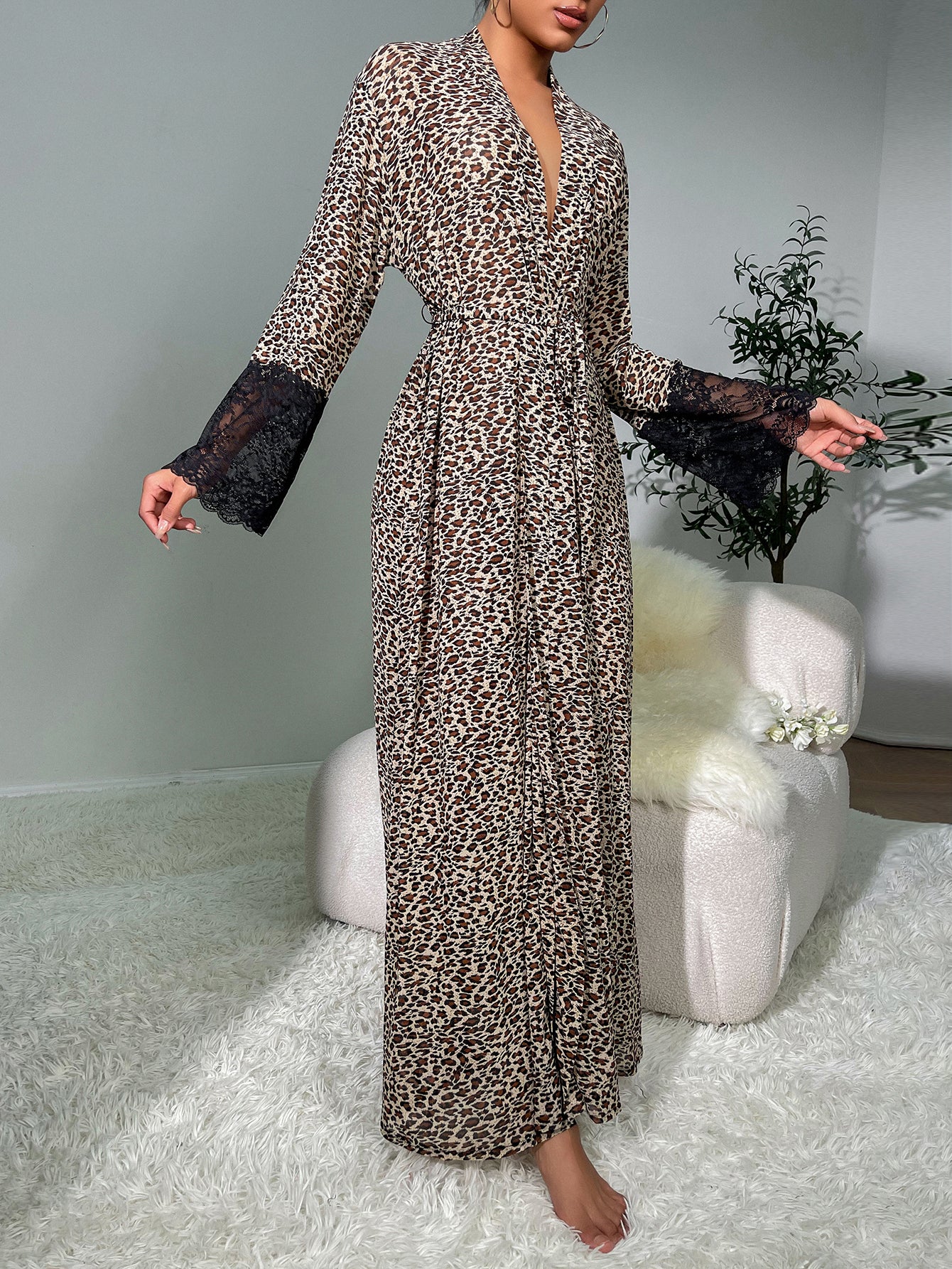 Sexy leopard print robe nightdress dress