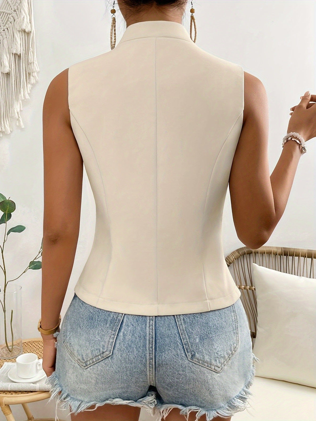 Champagne Sleeveless Plain Top