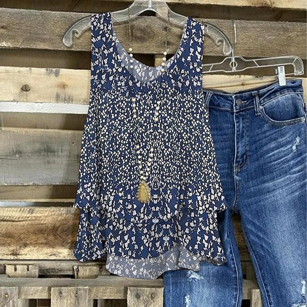 Blue Print Sleeveless Tank Top